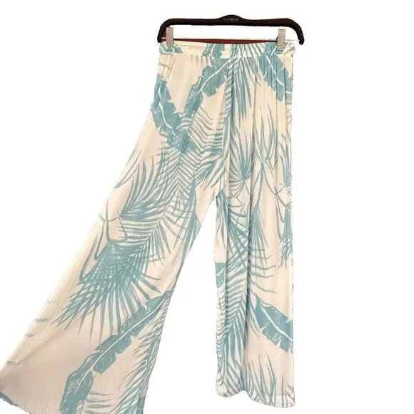 Salty Weekend Santorini Blue Uber White Tropical Beach Palazzo Pants Women's XL